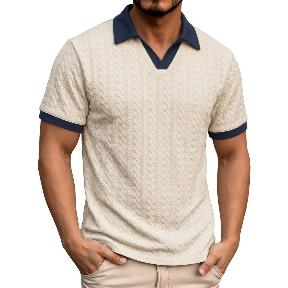Richcoin Men's V-Neck Textured Knit Polo Shirt: $13.95 Richcoin Men's V-Neck Textured Knit Polo Shirt: $13.95