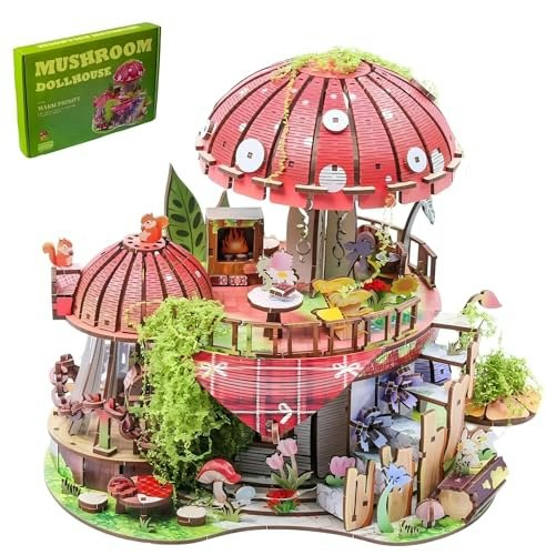 Insgen Garden Mushroom Booknook DIY Wooden Puzzle Kit: $23.69