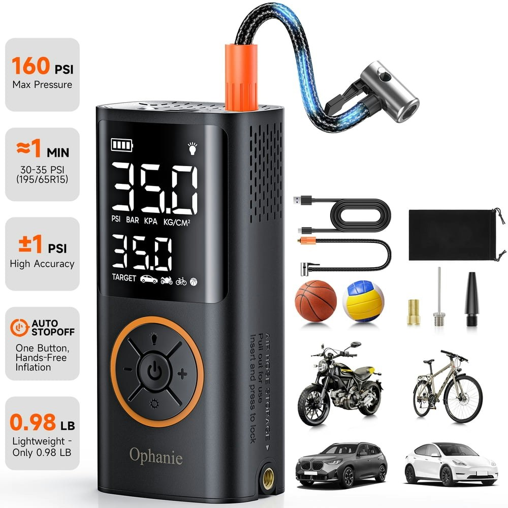 Ophanie Cordless 160-PSI Portable Tire Inflator: $19.69
