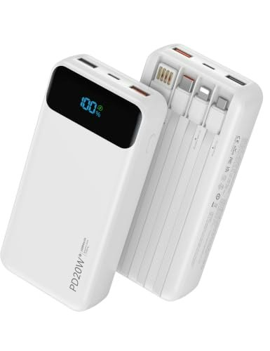 Nusyddy 20,000mAh Portable Charger with 4 Built-in Cables: $29.69
