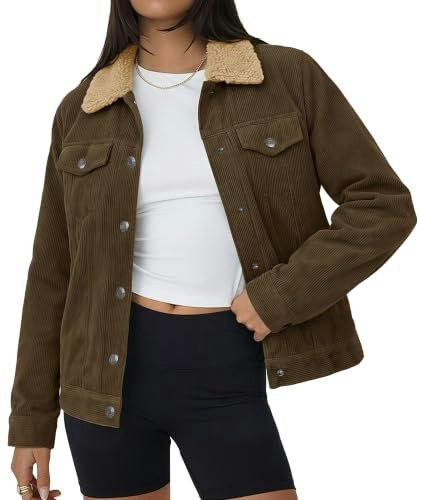 Yucolen Women's Corduroy Sherpa-Lined Button-Down Jacket: $47.97