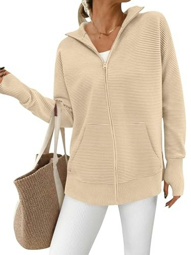 Prettygarden Women's Long Sleeve Ribbed Zip-Up Cardigan Sweater: $29.99 Prettygarden Women's Long Sleeve Ribbed Zip-Up Cardigan Sweater: $29.99