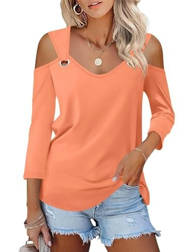 Minetom Women's Cold Shoulder V-Neck 3/4 Sleeve Shirt: $9.97 Minetom Women's Cold Shoulder V-Neck 3/4 Sleeve Shirt: $9.97