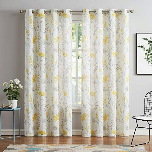 July Joy 52" x 84" Floral Linen Textured Sheer Curtains: $35.99