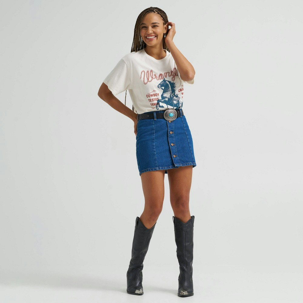 Wrangler Women's Button-Down Denim Mini Skirt: $40 Wrangler Women's Button-Down Denim Mini Skirt: $40