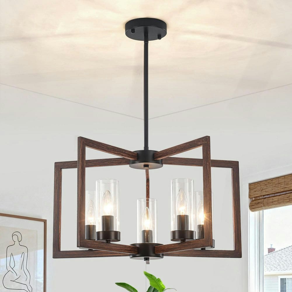 5-Light Industrial Farmhouse Rectangle Pendant Chandelier: $206.79 5-Light Industrial Farmhouse Rectangle Pendant Chandelier: $206.79