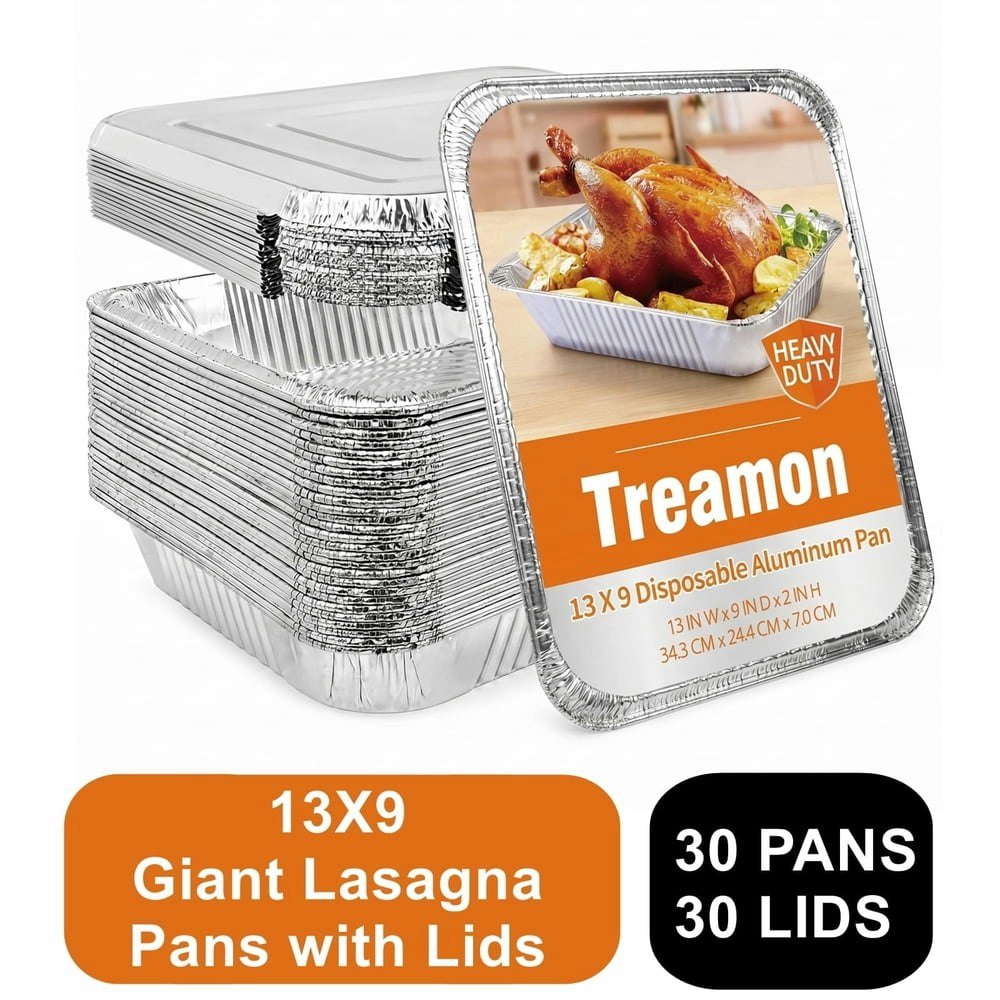 Treamon 9" x 13" Aluminum Foil Pans with Lids 30-Pack: $29.99 Treamon 9" x 13" Aluminum Foil Pans with Lids 30-Pack: $29.99