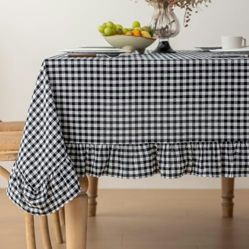 60"x84" Checkered Washed Cotton Ruffle Tablecloth: $28.89