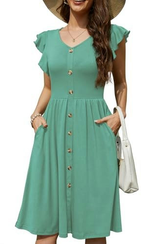 Lamilus Women's V-Neck Ruffle Sleeve Swing Dress: $27.18 Lamilus Women's V-Neck Ruffle Sleeve Swing Dress: $27.18