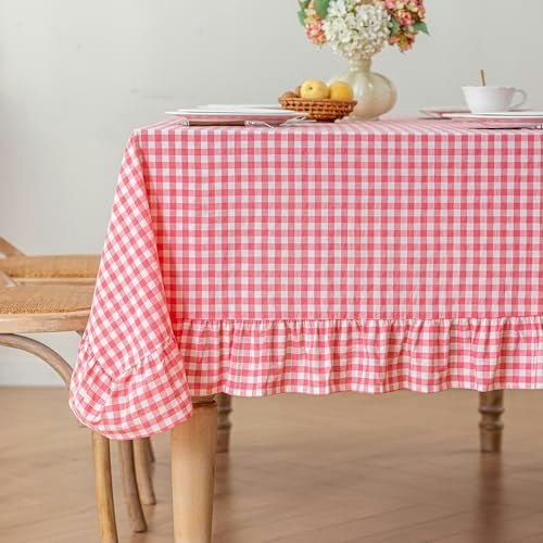 Checkered 60"x84" Washed Cotton Ruffle Tablecloth: $28.04