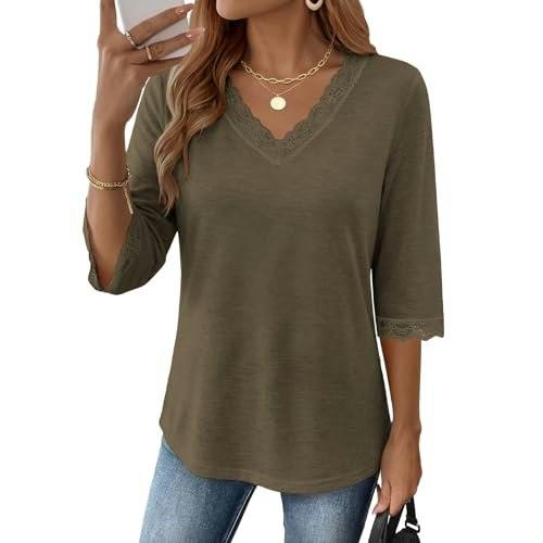 Aizhineng Women's 3/4 Sleeve Lace V-Neck Tunic Blouse: $14.24 Aizhineng Women's 3/4 Sleeve Lace V-Neck Tunic Blouse: $14.24