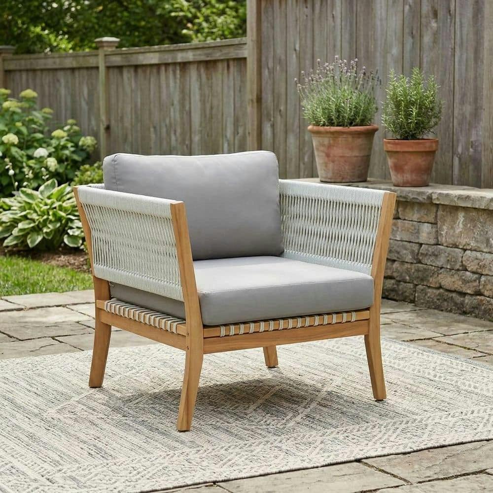 Leigh Teak and Polyester Upholstered Club Chair: $199 Leigh Teak and Polyester Upholstered Club Chair: $199