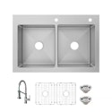 Glacier Bay Tight Radius 33" 50/50 Double Bowl Kitchen Sink w/ Spring Neck Faucet for $269 + free shipping