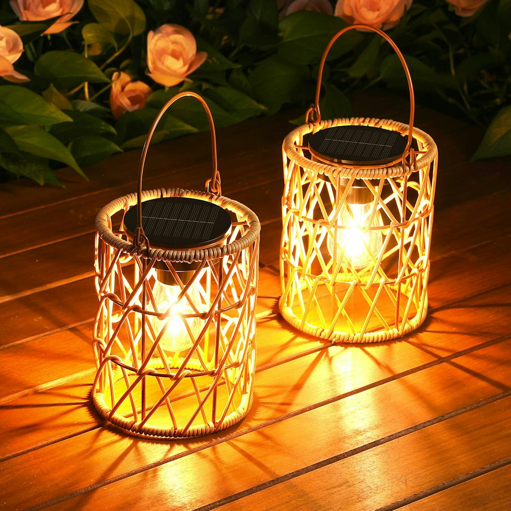 Kooper Solar Rattan Hanging Lantern Outdoor Lights 2-Pack: $21