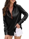 Women's Satin Long Sleeve Button-Down Blouse for $10 + free shipping w/ Prime