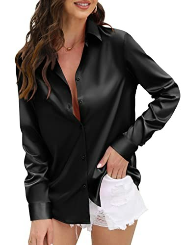 Women's Satin Long Sleeve Button-Down Blouse: $9.99