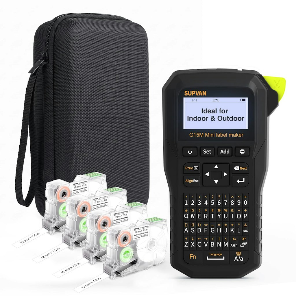 Supvan G15M Mini Portable Label Maker w/ 4 Tapes & Carrying Case: $70