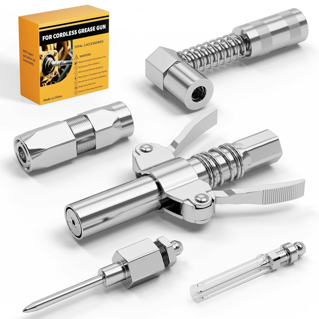 Ecarke Grease Gun Coupler Kit w/ 90 Degree Adapter & 2 Needle Tips: $17