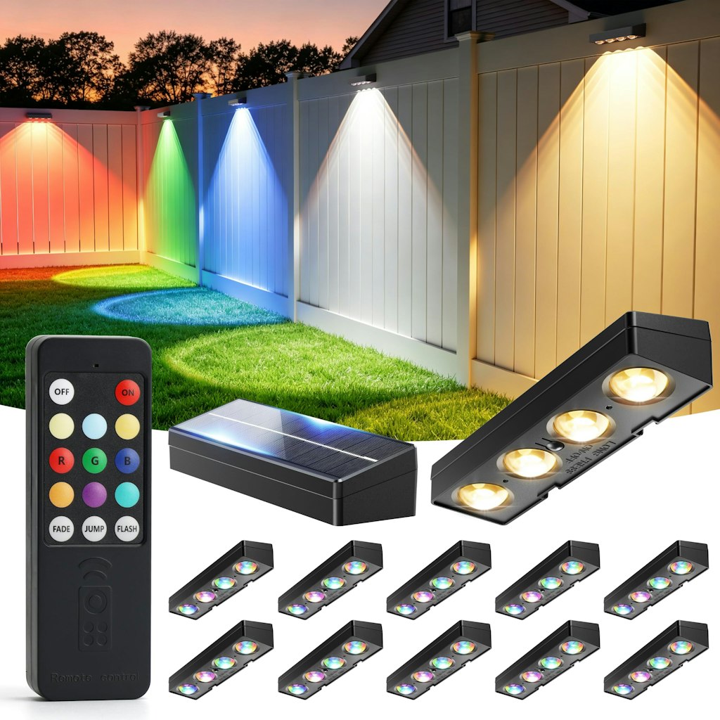 Solar-Powered Remote-Control Fence Lights 12-Pack: $61