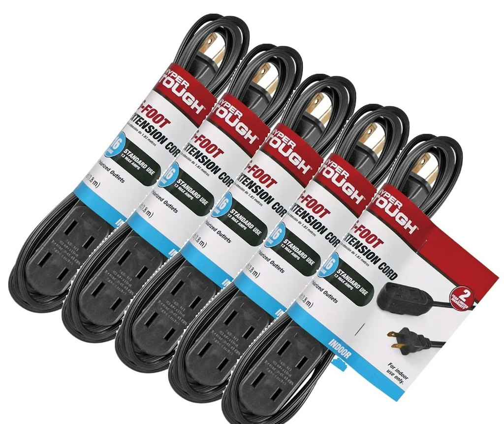 Hyper Tough 6-Foot Indoor Extension Cord 5-Pack: $8.97 Hyper Tough 6-Foot Indoor Extension Cord 5-Pack: $8.97
