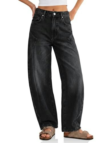 Flowyair Women's High-Waisted Wide-Leg Barrel Jeans: $34.48