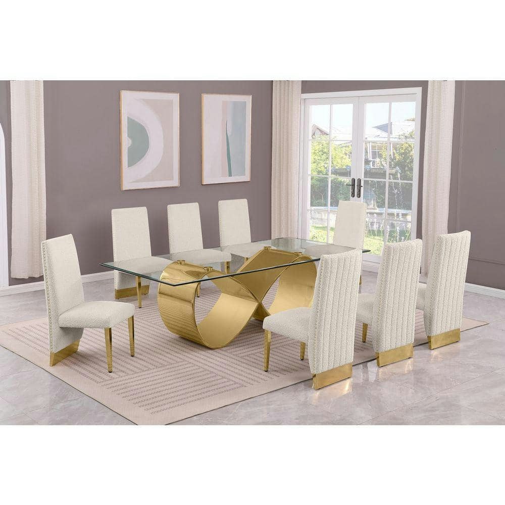 Celia 9-Piece Glass Top Dining Set with 8 Chairs: $6,279 Celia 9-Piece Glass Top Dining Set with 8 Chairs: $6,279