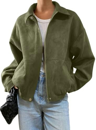 Shewin Women's Faux Suede Cropped Bomber Jacket: $34.98