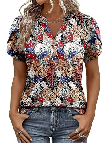 Bette Boutik Women's Floral V-Neck Tunic Blouse: $8.49