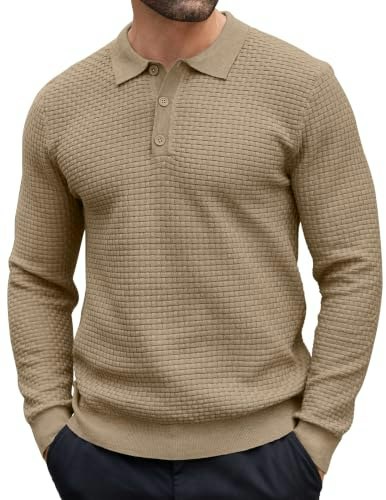 Coofandy Men's Long Sleeve Knit Polo Sweater: $16.99