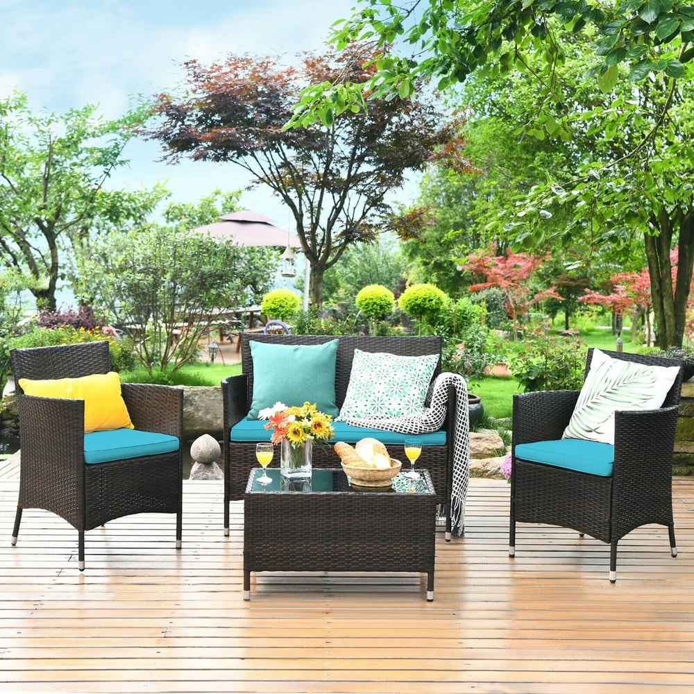 Costway 4-Piece Rattan Patio Sofa and Table Set: $158.39 Costway 4-Piece Rattan Patio Sofa and Table Set: $158.39
