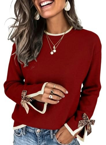 Evaless Women's Leopard Bow Long Sleeve Sweater: $26.80 Evaless Women's Leopard Bow Long Sleeve Sweater: $26.80