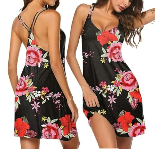 Ekouaer Women's V-Neck Sleeveless Nightgown: $9.47 Ekouaer Women's V-Neck Sleeveless Nightgown: $9.47