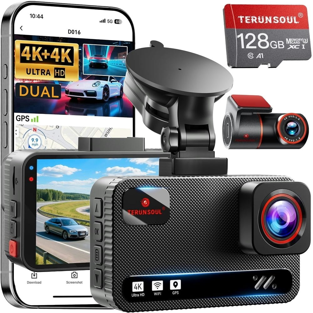 4K Front and Rear Dash Cam with 128GB Card: $109.89 4K Front and Rear Dash Cam with 128GB Card: $109.89