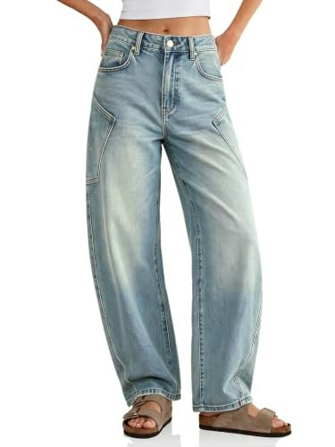 Flowyair Women's High-Waisted Wide-Leg Barrel Jeans: $34.48 Flowyair Women's High-Waisted Wide-Leg Barrel Jeans: $34.48