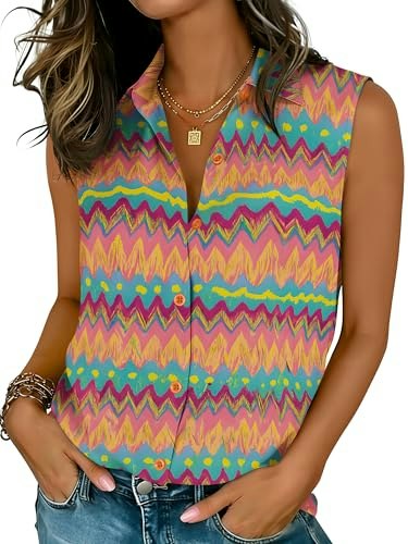 Couxily Women's Sleeveless Button-Down Blouse: $16.99 Couxily Women's Sleeveless Button-Down Blouse: $16.99