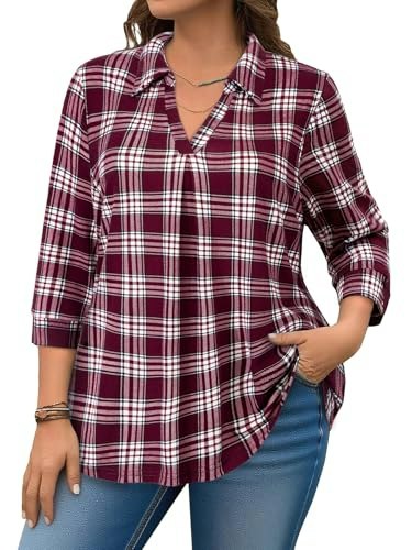 Amrto Women's Plus Size Collared V-Neck Tunic Blouse: $24.64