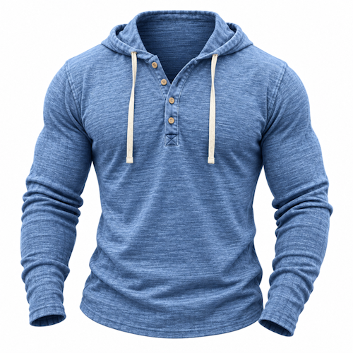Men's Comfort 100% Cotton Hooded Henley for 2 for $14 + $18 shipping