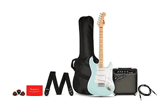 Squier Sonic Stratocaster Electric Guitar Pack w/ Fender Frontman 10G Amp: $280