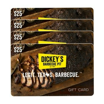 Four $25 Dickey's Barbecue Restaurant Gift Cards ($100 Value): $80