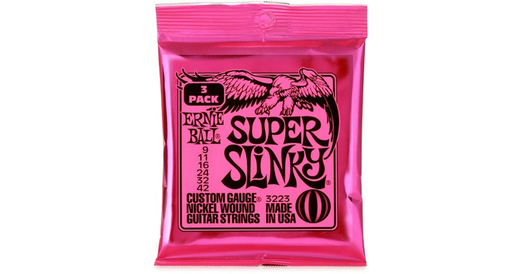 Ernie Ball Super Slinky Nickel Wound Electric Guitar Strings 3-Pack + 1: $20