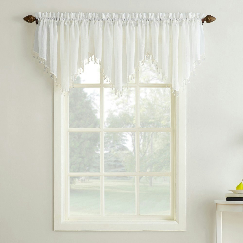 No. 918 24"x51" Erica Crushed Sheer Voile Beaded Ascot Curtain Valance: $18.99