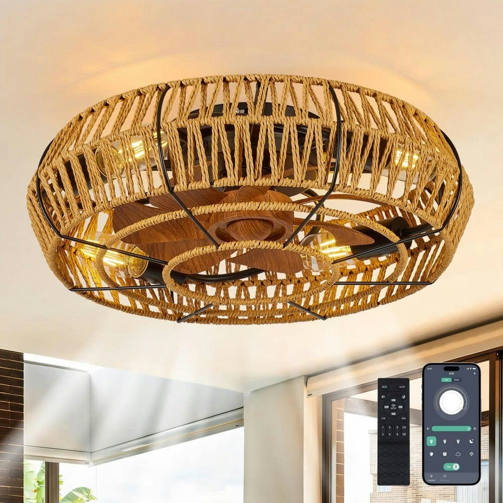 18-Inch Boho Caged Flush Mount Ceiling Fan with Light: $145