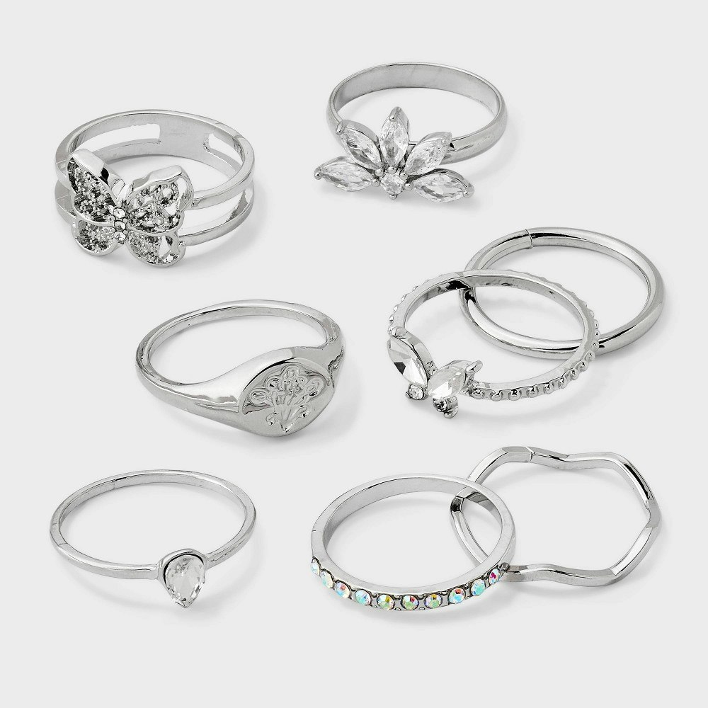 Wild Fable Crystal and Butterfly Ring 8-Piece Set: $12 Wild Fable Crystal and Butterfly Ring 8-Piece Set: $12