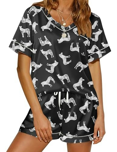 Ekouaer Women's Short Sleeve Satin Pajama Set: $14.24 Ekouaer Women's Short Sleeve Satin Pajama Set: $14.24