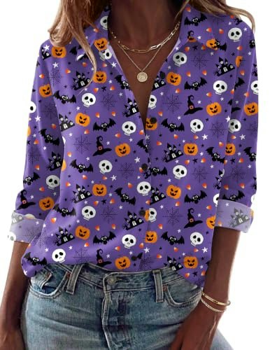 Zeagoo Women's Long Sleeve Button-Down Halloween Shirt: $12.99 Zeagoo Women's Long Sleeve Button-Down Halloween Shirt: $12.99