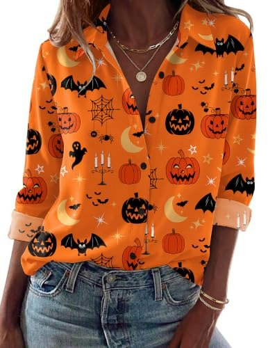 Zeagoo Women's Long Sleeve Button-Down Halloween Shirt: $14.99 Zeagoo Women's Long Sleeve Button-Down Halloween Shirt: $14.99