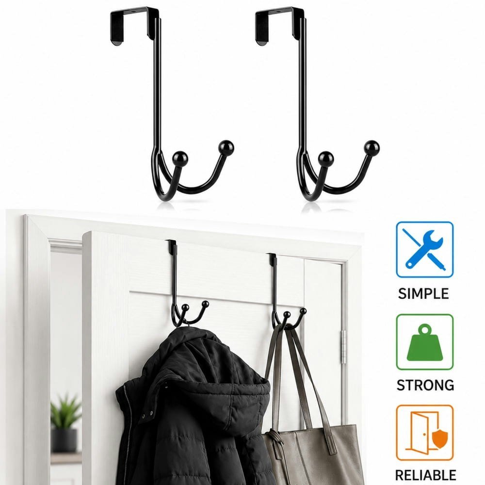 HFHOME Over the Door Double Hanger Hook 2-Pack: $7.41 HFHOME Over the Door Double Hanger Hook 2-Pack: $7.41