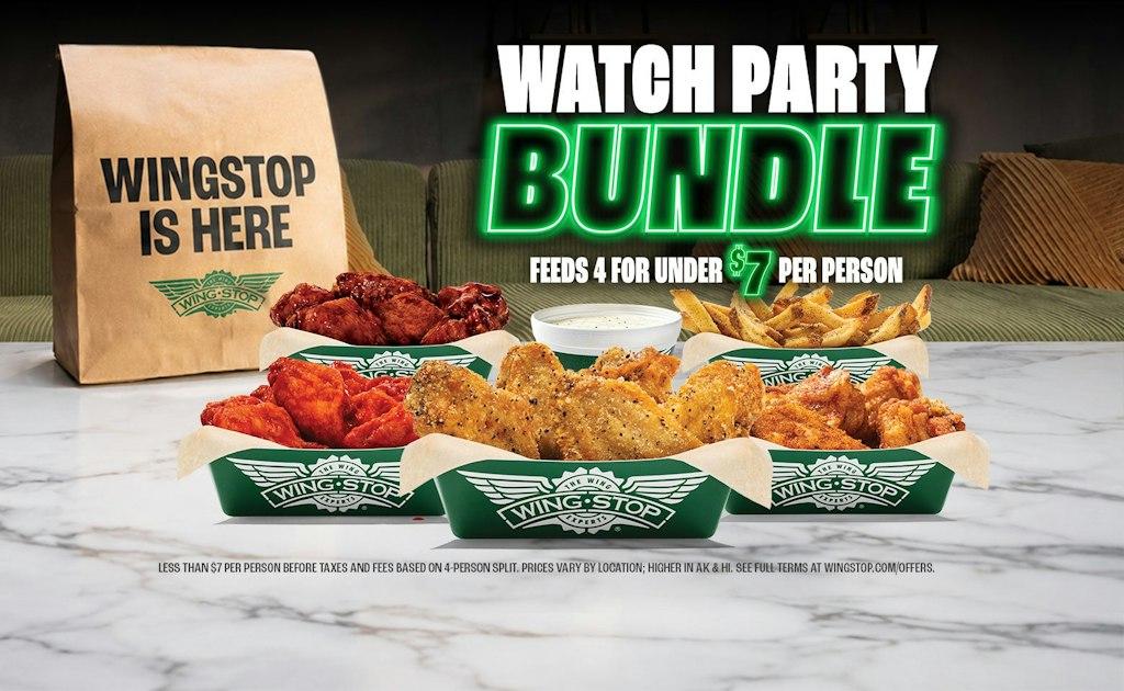 Wingstop Watch Party Bundle: Buy three by Oct 21, get 4th free Wingstop Watch Party Bundle: Buy three by Oct 21, get 4th free