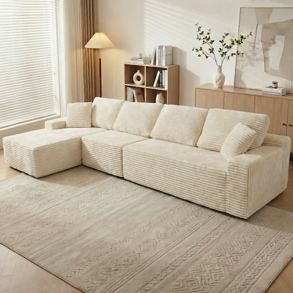 KeepCharm Modern Compression Corduroy L-Shaped Sectional Sofa w/ Chaise: $380 KeepCharm Modern Compression Corduroy L-Shaped Sectional Sofa w/ Chaise: $380