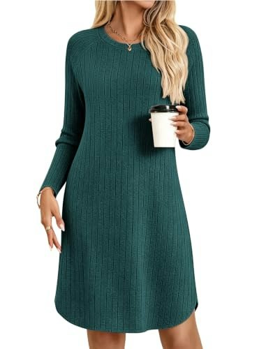 Ekouaer Women's Ribbed Knit Long Sleeve Nightshirt: $14.97